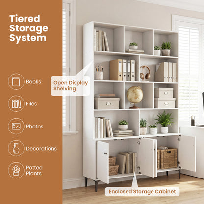 Bookshelf with 4 Doors and 2 Anti-Tipping Kits for Home Office