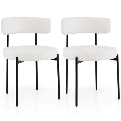 Boucle Dining Chair with Curved Backrest and Metal Legs Set of 2-White