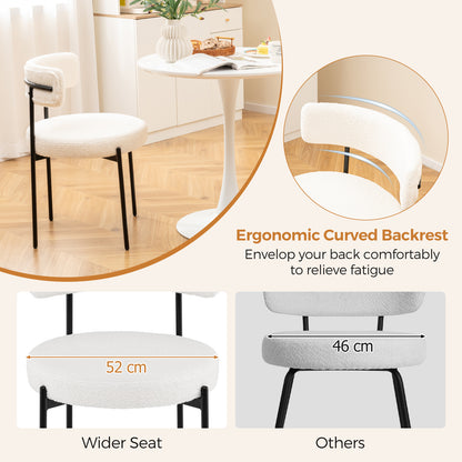 Boucle Dining Chair with Curved Backrest and Metal Legs Set of 2-White