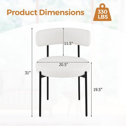 Boucle Dining Chair with Curved Backrest and Metal Legs Set of 2-White
