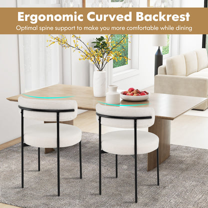 Boucle Dining Chair with Curved Backrest and Metal Legs Set of 4-White