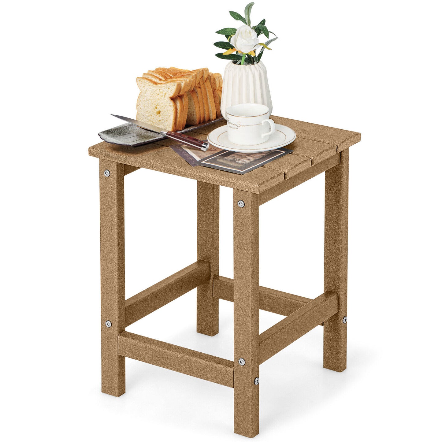 14 Inch Square Weather-Resistant Adirondack Side Table-Gray - Brown