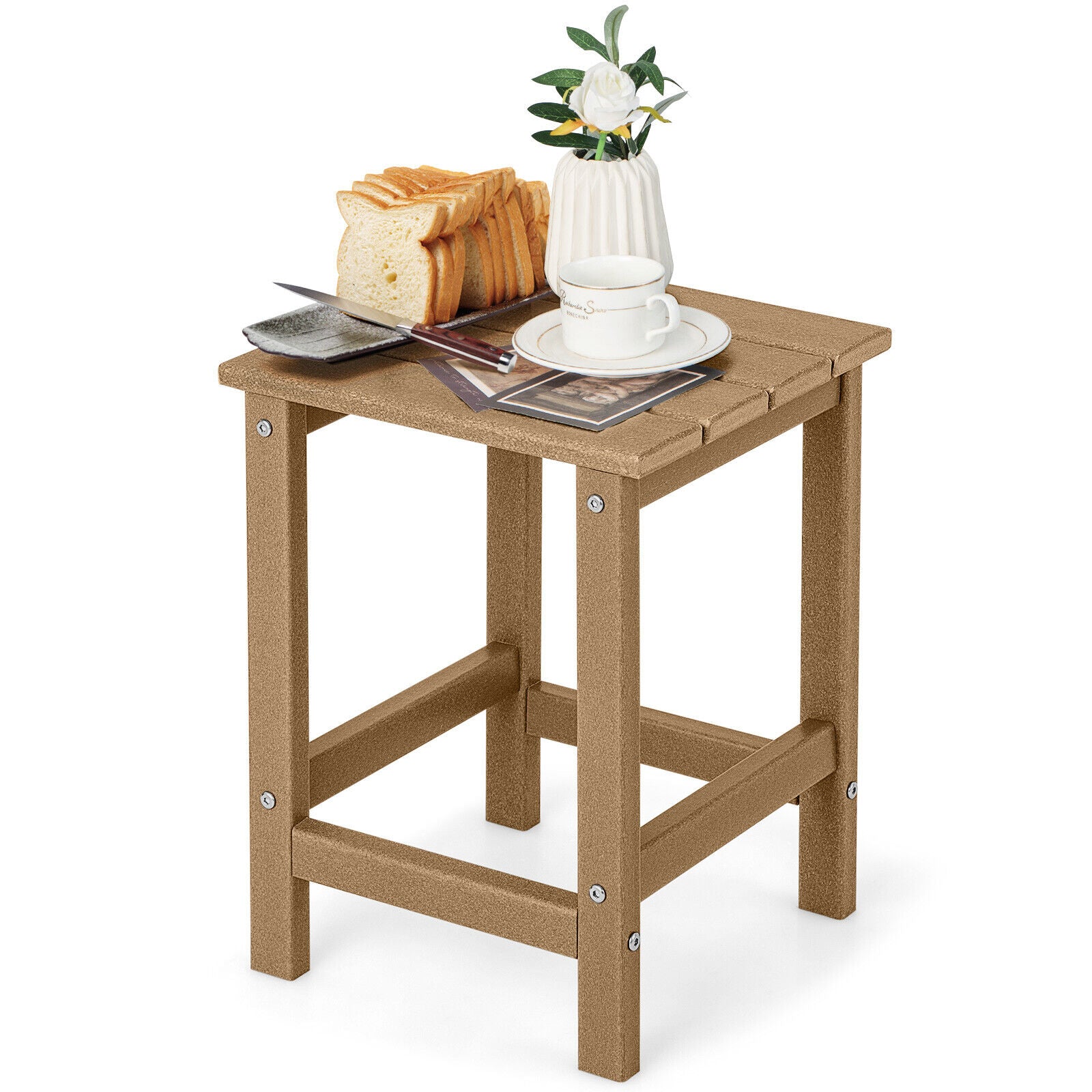 14 Inch Square Weather-Resistant Adirondack Side Table-Gray - Brown