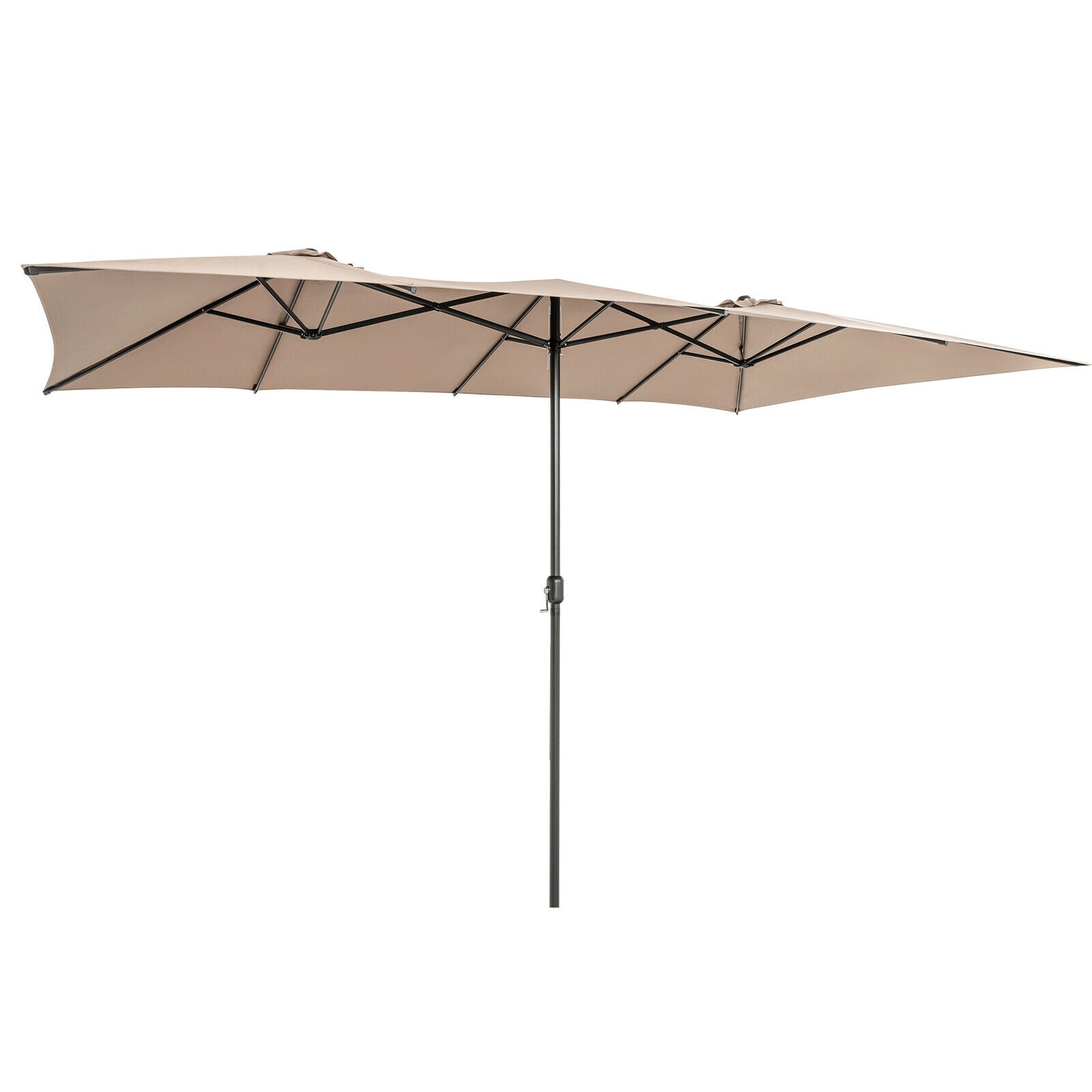 15 Feet Double-Sized Patio Umbrella with Crank Handle and Vented Tops-Brown - Brown