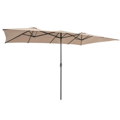 15 Feet Double-Sized Patio Umbrella with Crank Handle and Vented Tops-Brown - Brown