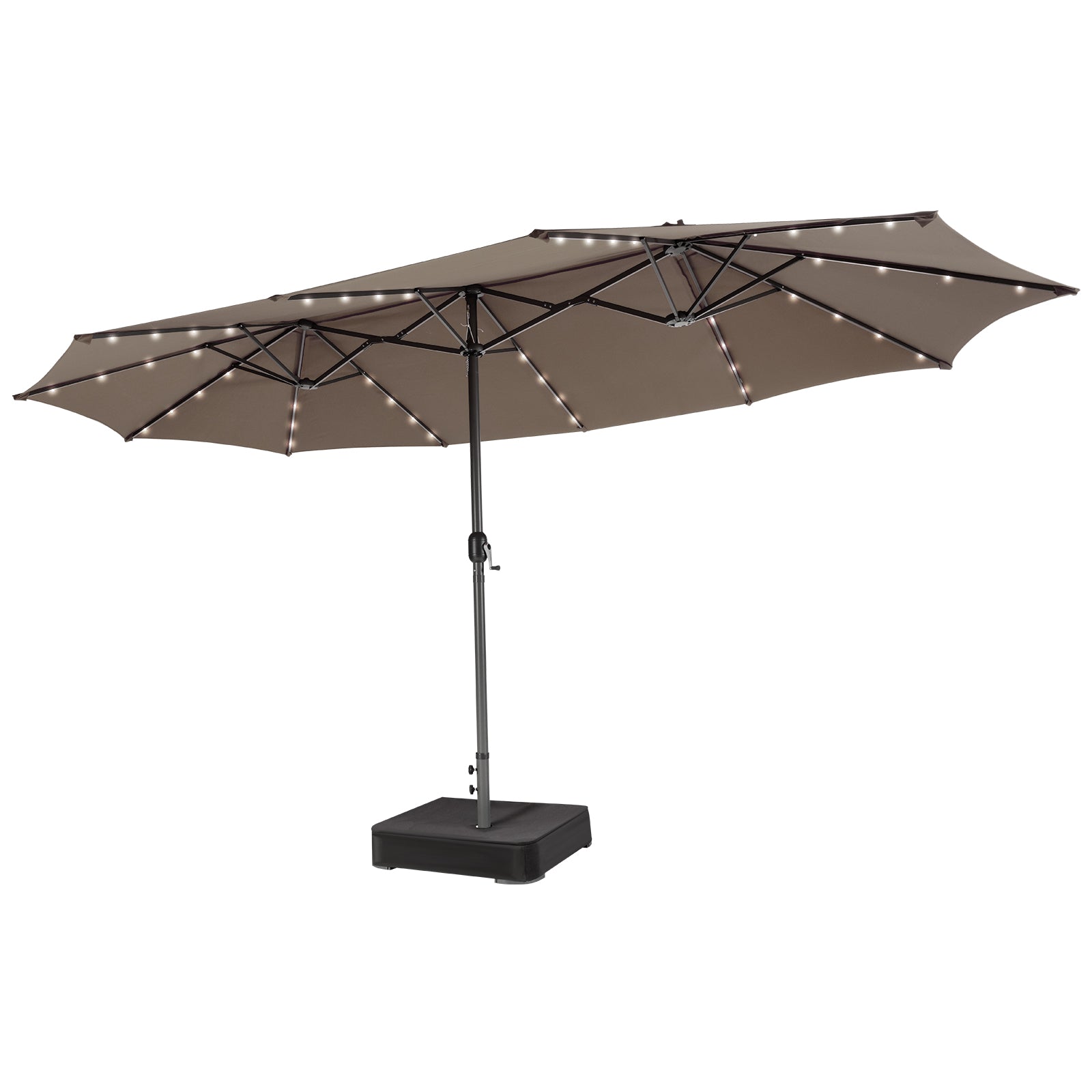15 Feet Double-Sided Patio Umbrella with 48 LED Lights-Navy - Brown