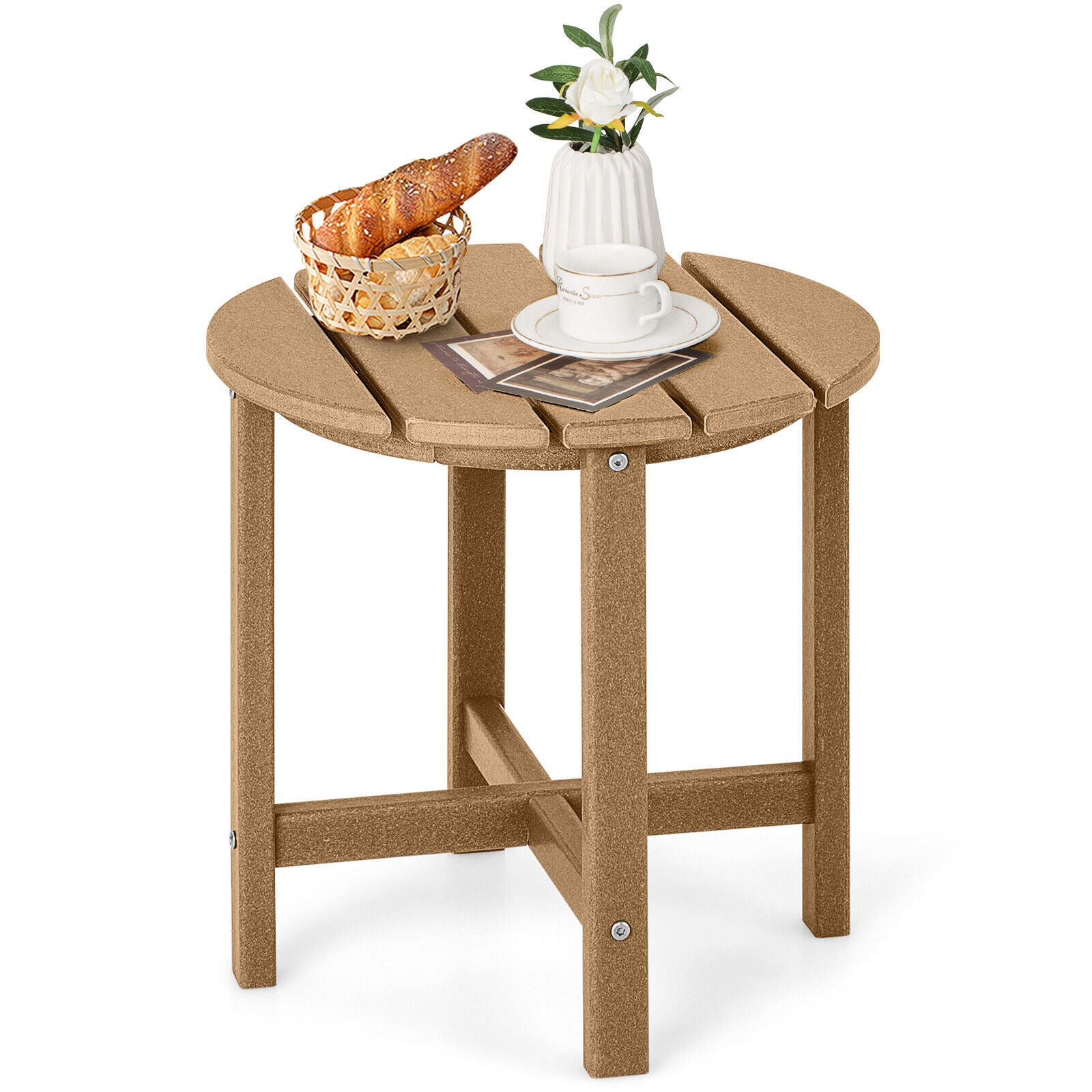 18 Inch Round Weather-Resistant Adirondack Side Table-Navy - Brown