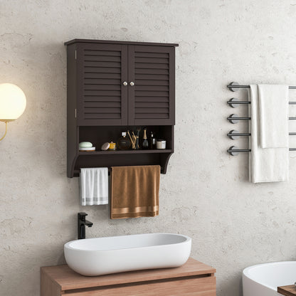 2-Doors Bathroom Wall-Mounted Medicine Cabinet with Towel Bar
