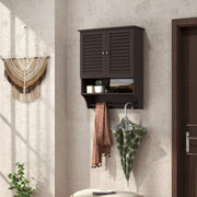 2-Doors Bathroom Wall-Mounted Medicine Cabinet with Towel Bar-Brown