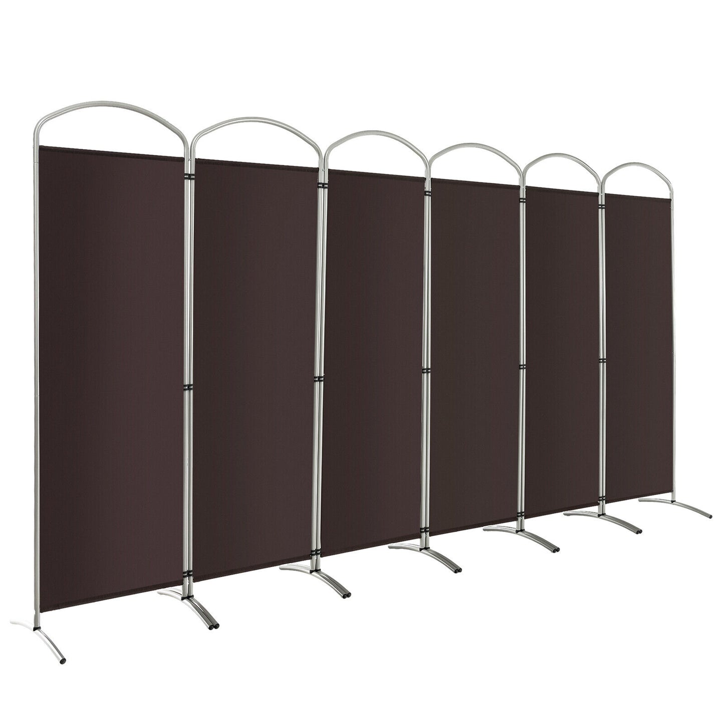 6 Feet 6-Panels Freestanding Folding Privacy Screen-Brown - Brown