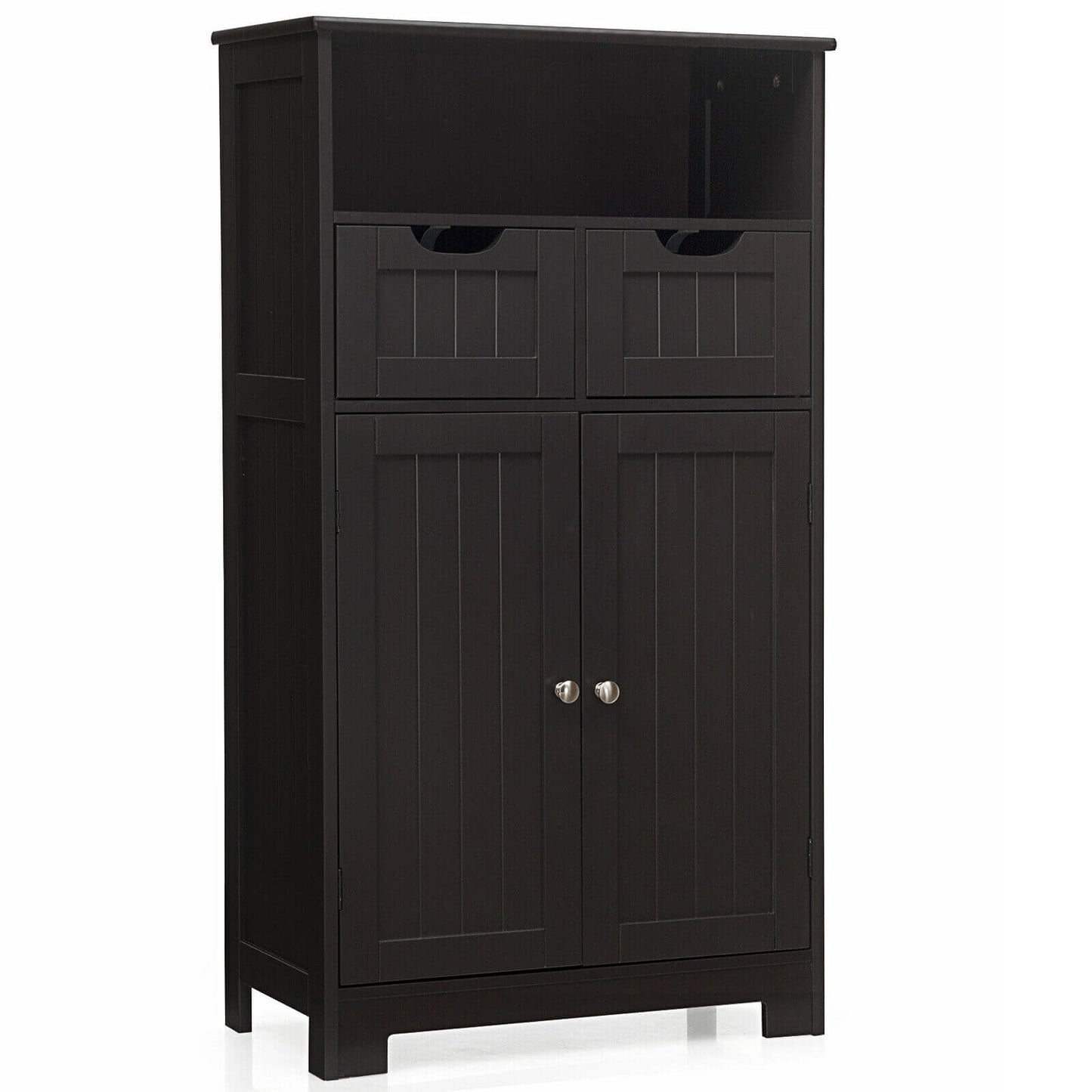 Bathroom Wooden Side Cabinet with 2 Drawers and 2 Doors-White - Espresso