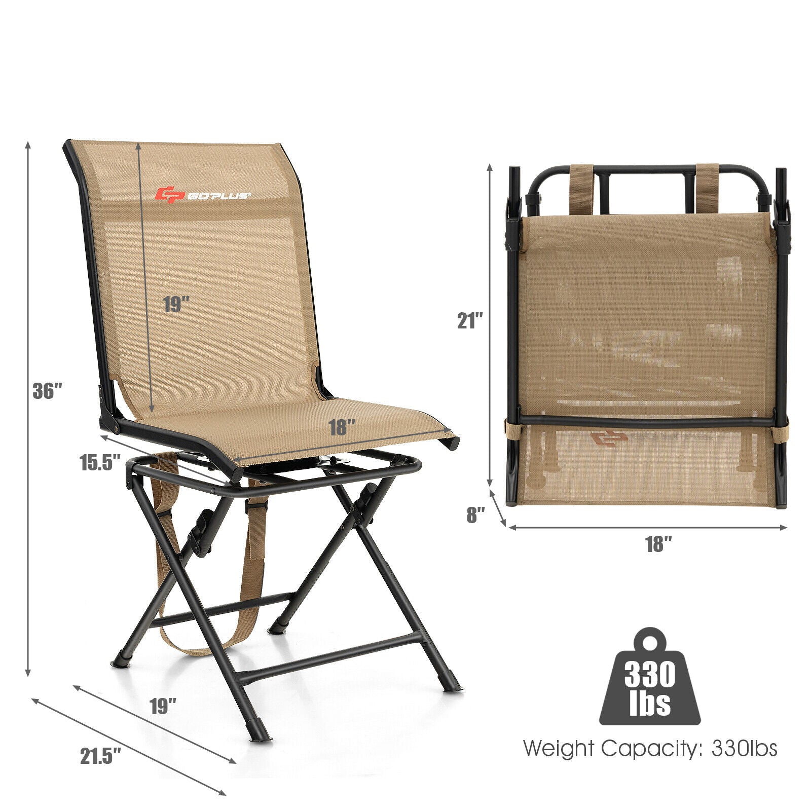 All weather Outdoor Foldable 360 Degree Swivel Chair with Iron Frame-Brown