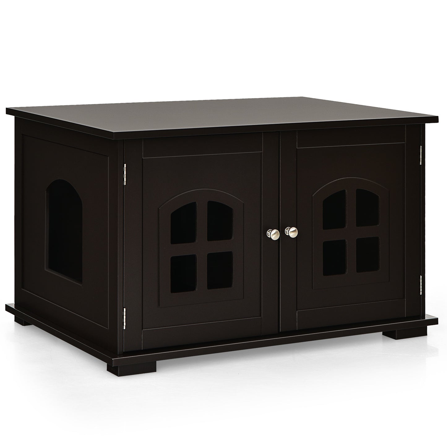 Large Wooden Cat Litter Box Enclosure Hidden Cat Washroom with Divider Coffee - Default