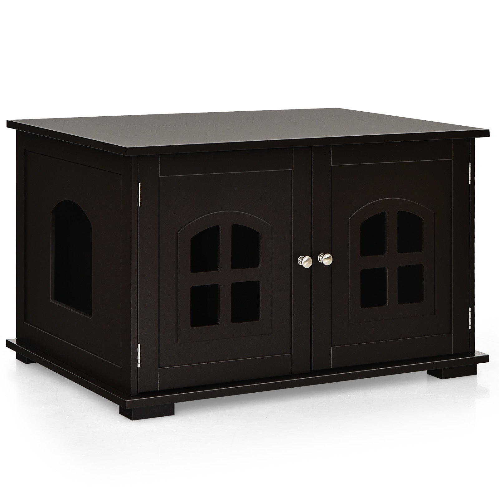 Large Wooden Cat Litter Box Enclosure Hidden Cat Washroom with Divider Coffee - Default