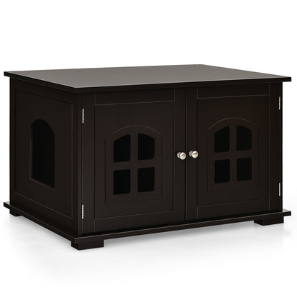 Large Wooden Cat Litter Box Enclosure Hidden Cat Washroom with Divider Coffee - Default