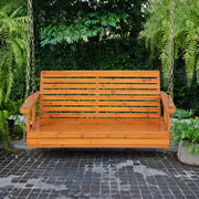 2-Person Wooden Porch Swing with Hanging Chains for Garden Yard-Orange