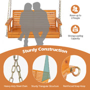 2-Person Wooden Porch Swing with Hanging Chains for Garden Yard-Orange
