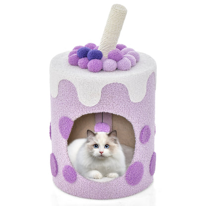Bubble Tea Cat Tree Tower with Scratching Post-Coffee - Purple
