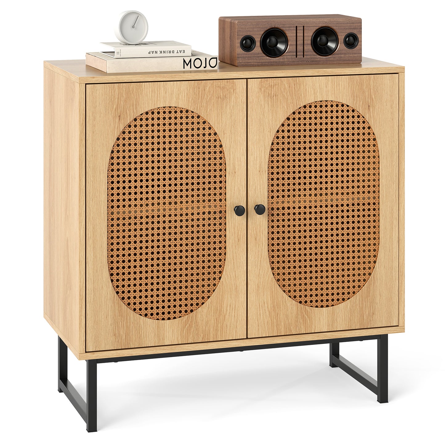 Buffet Cabinet Rattan Storage Cabinet with 2 Doors and Adjustable Shelf-Natural