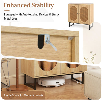 Buffet Cabinet Rattan Storage Cabinet with 2 Doors and Adjustable Shelf-Natural