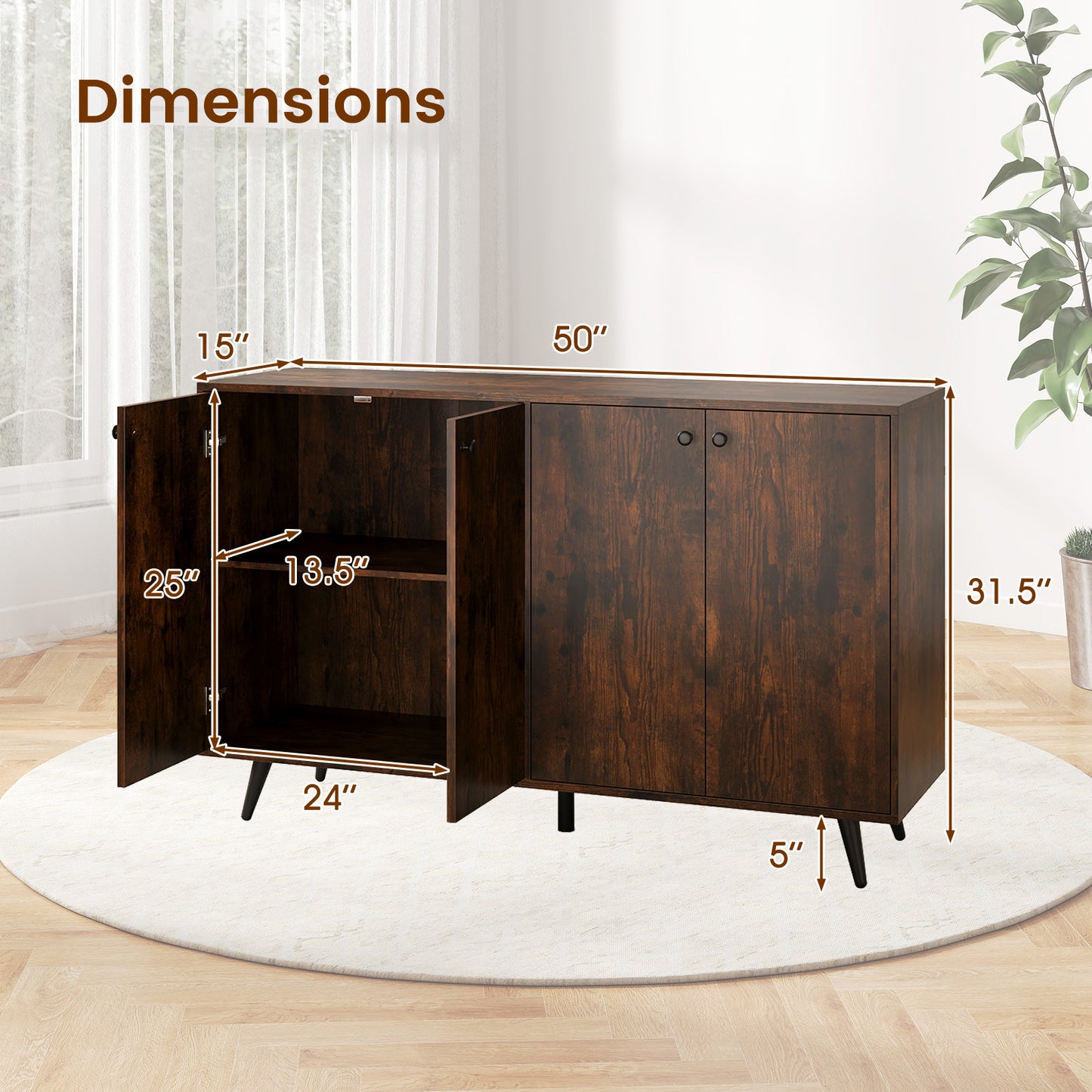 Buffet Sideboard Mid Century Modern Storage Cabinet with Adjustable Shelves
