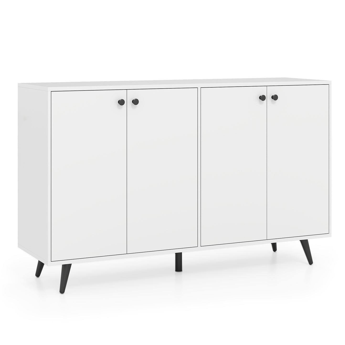 Buffet Sideboard Mid Century Modern Storage Cabinet with Adjustable Shelves-White - White