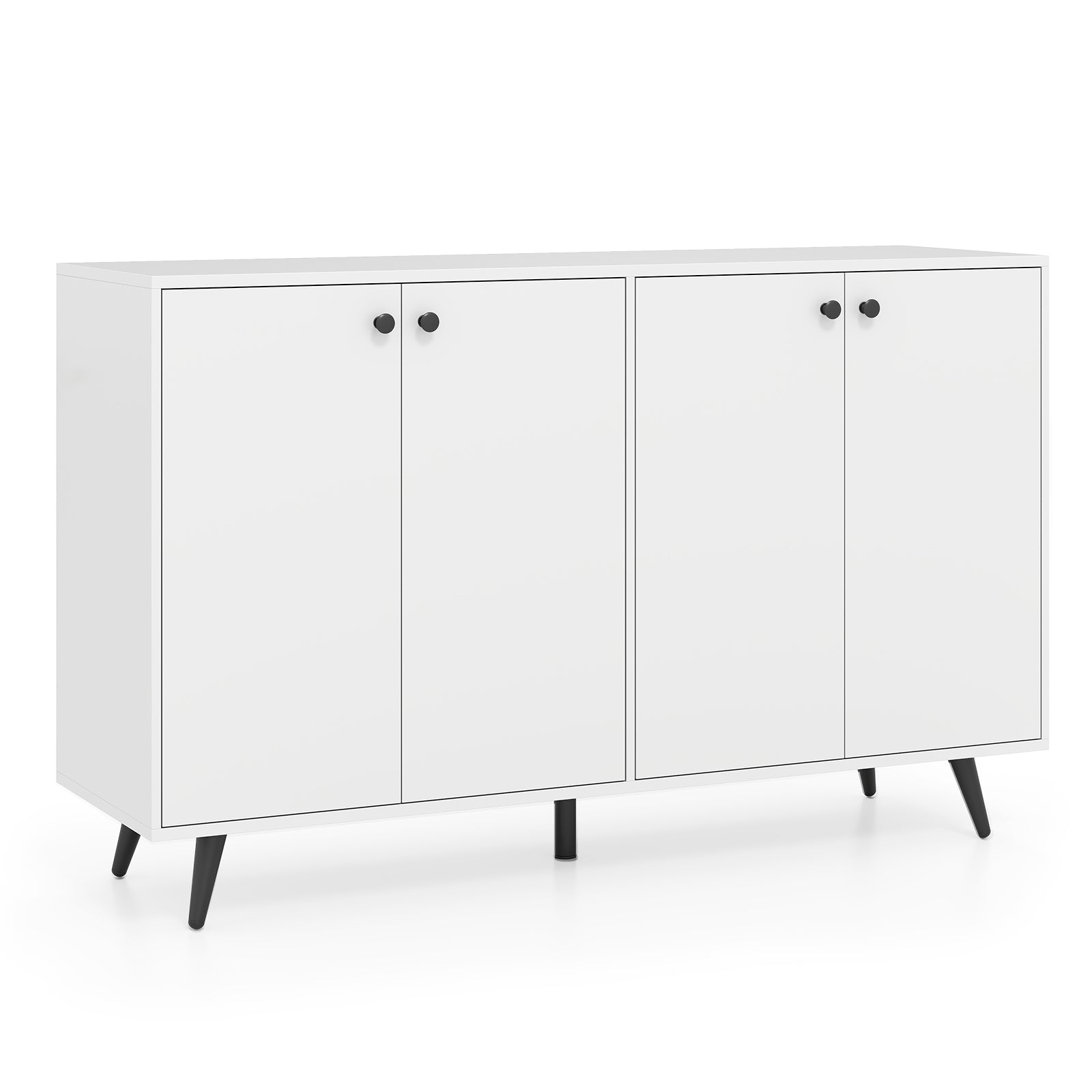 Buffet Sideboard Mid Century Modern Storage Cabinet with Adjustable Shelves-White - White