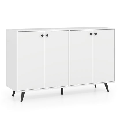 Buffet Sideboard Mid Century Modern Storage Cabinet with Adjustable Shelves-White - White