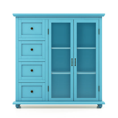 Buffet Sideboard Table Kitchen Storage Cabinet with Drawers and Doors-Blue - Blue
