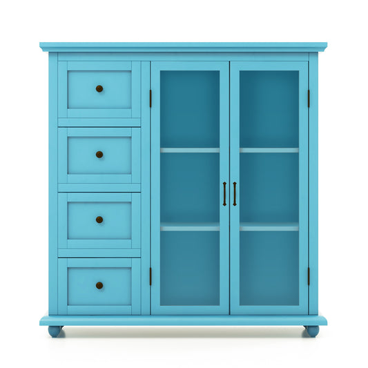 Buffet Sideboard Table Kitchen Storage Cabinet with Drawers and Doors-Blue - Blue