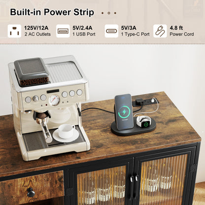 Buffet Sideboard with Doors Power Outlets and LED Light