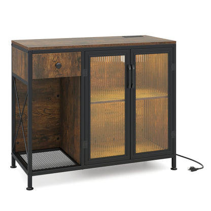 Buffet Sideboard with Doors Power Outlets and LED Light