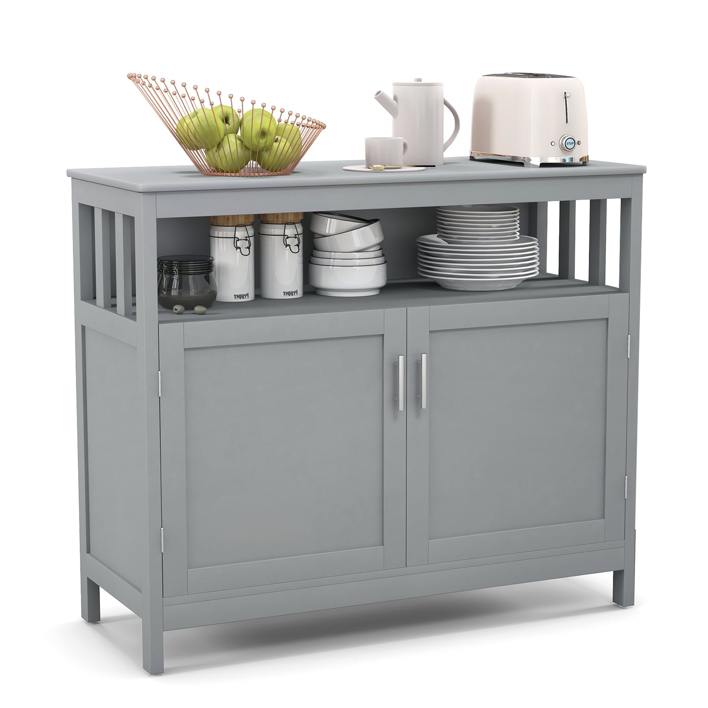 Kitchen Buffet Server Sideboard Storage Cabinet with 2 Doors and Shelf-Black - Gray