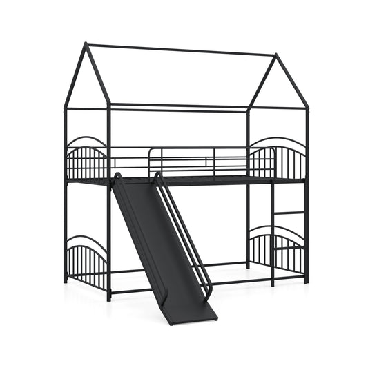 Bunk Bed Twin Over Twin House Bunk Bed Frame with Metal Slats