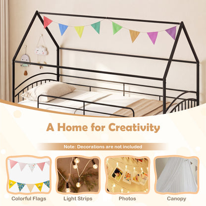 Bunk Bed Twin Over Twin House Bunk Bed Frame with Metal Slats