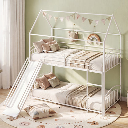 Bunk Bed Twin Over Twin House Bunk Bed Frame with Metal Slats
