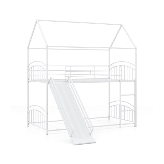 Bunk Bed Twin Over Twin House Bunk Bed Frame with Metal Slats