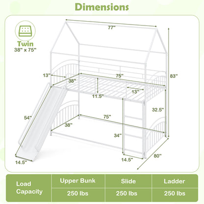 Bunk Bed Twin Over Twin House Bunk Bed Frame with Metal Slats