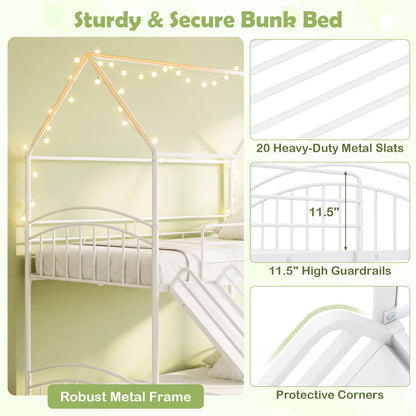 Bunk Bed Twin Over Twin House Bunk Bed Frame with Metal Slats