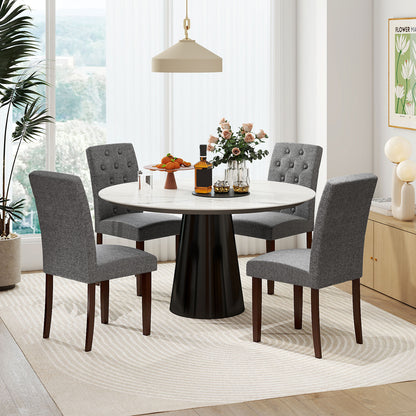Button Tufted Fabric Upholstered Wooden Dining Chair Set of 2 with High Curved Back-Gray