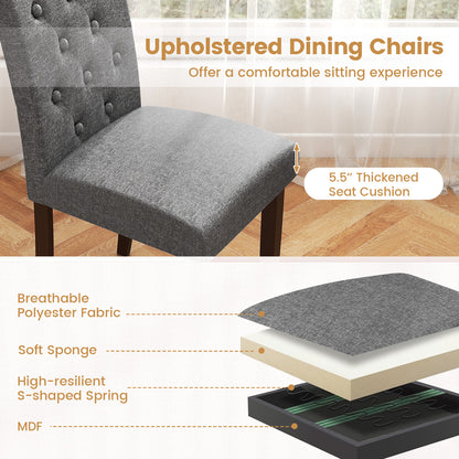 Button Tufted Fabric Upholstered Wooden Dining Chair Set of 2 with High Curved Back-Gray