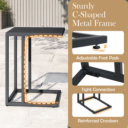 C-Shaped Side Table with Adjustable Foot Pads for Living Room Bedroom-Dark Gray