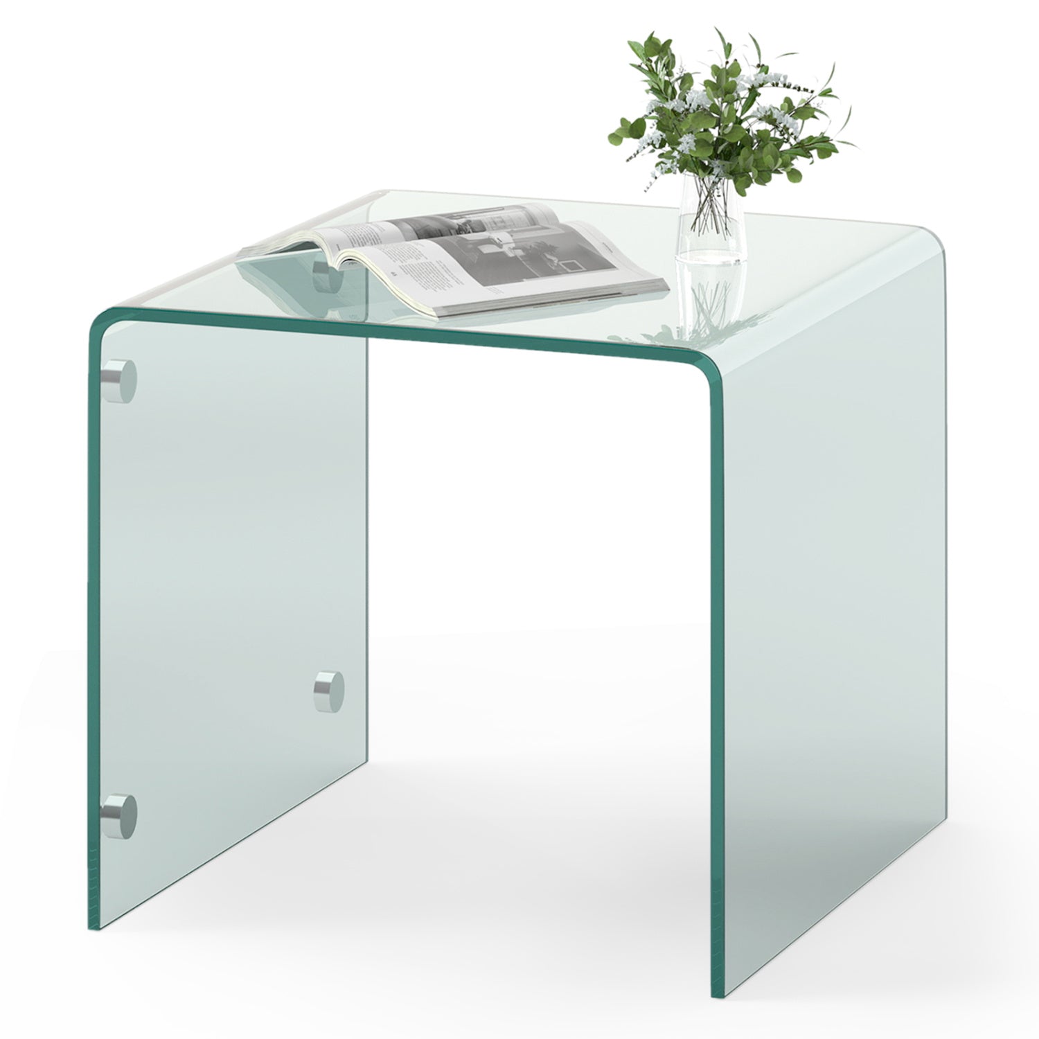 C-Shaped End Table Modern Tempered Glass Side Table with Shelf-Transparent