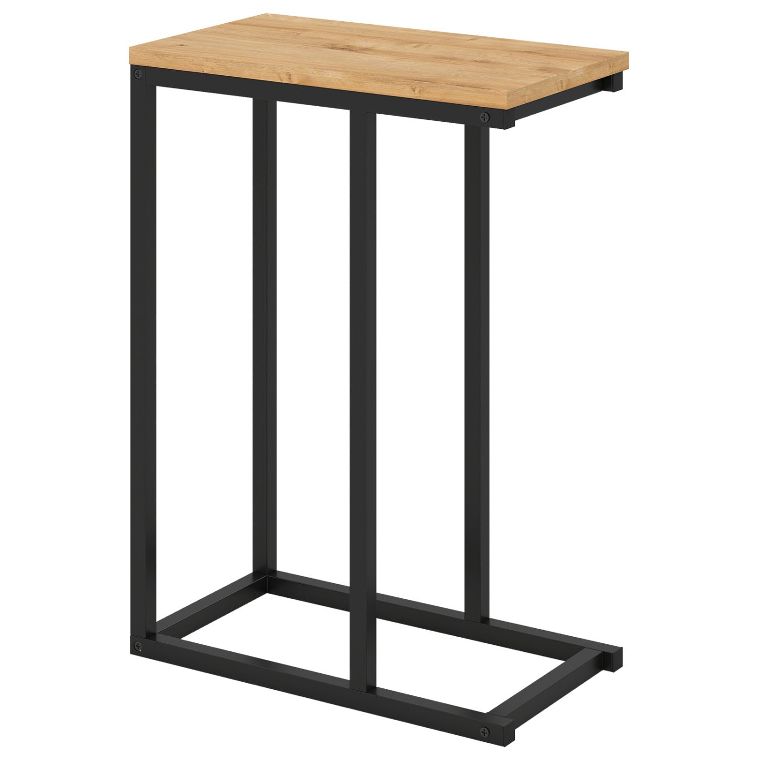 C-Shaped End Table Small Side Table with Sturdy Metal Frame-Natural