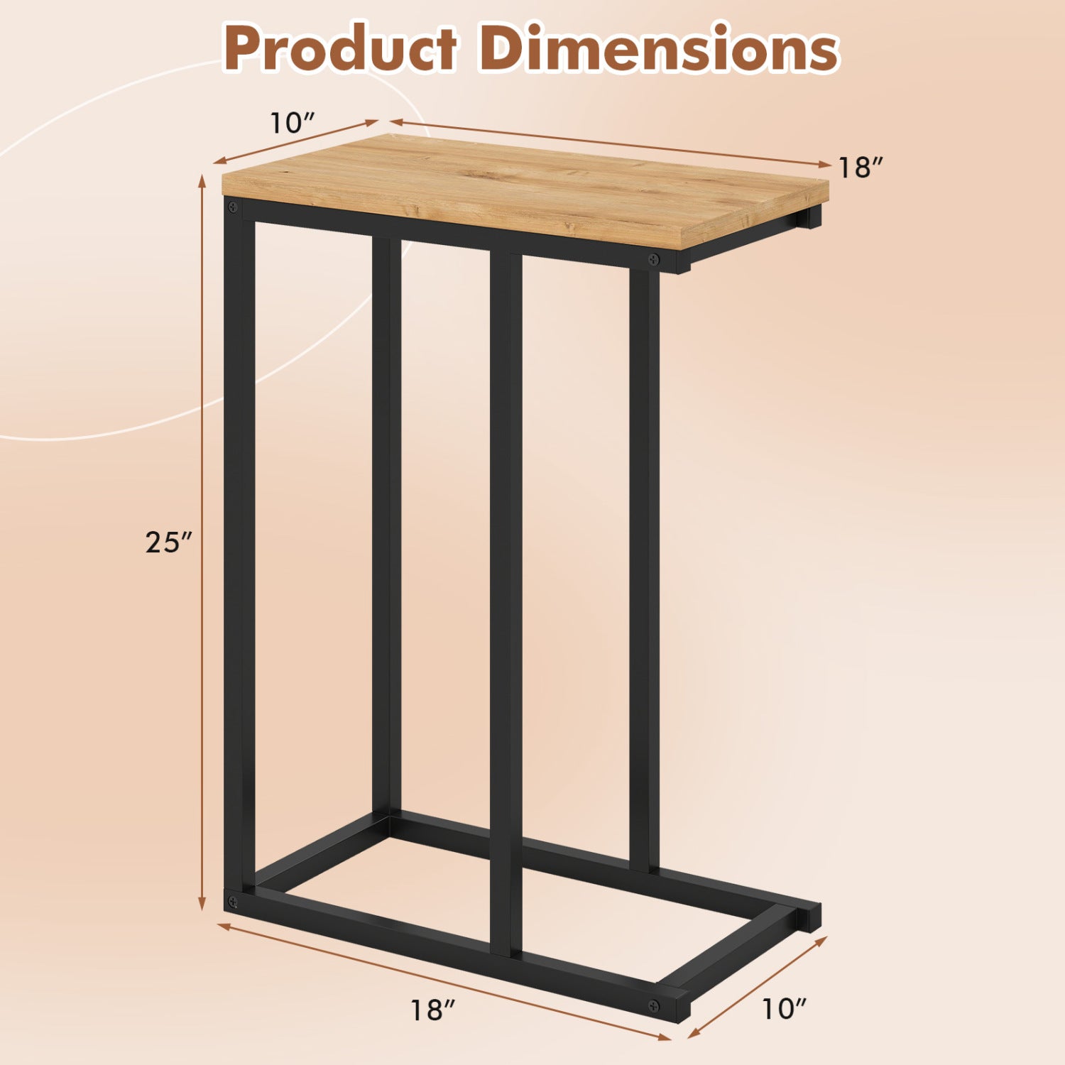 C-Shaped End Table Small Side Table with Sturdy Metal Frame-Natural
