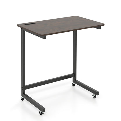 C-shaped End Table with Wheels Mobile Bedside Table with Built-in Phone Slot-Rustic Brown