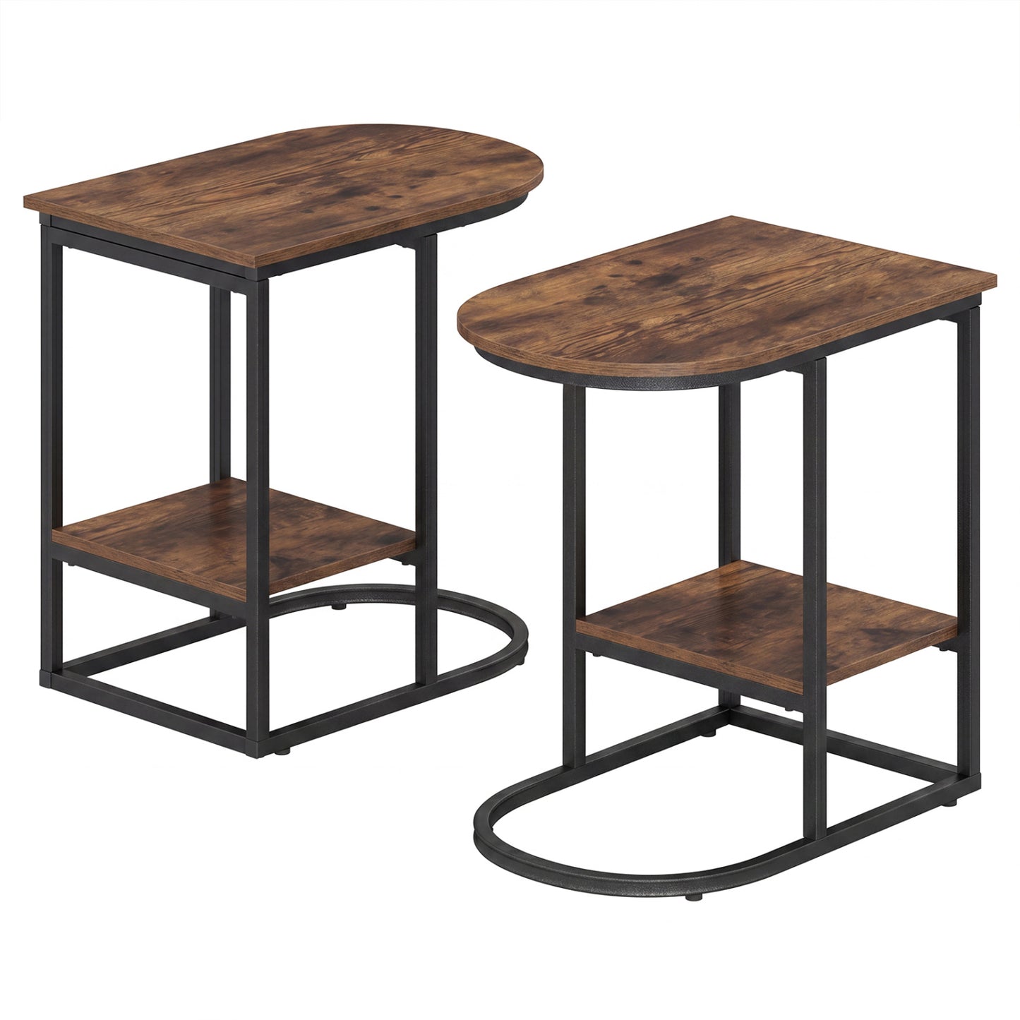 C-Shaped Side Table with Storage Shelf and Marble Top