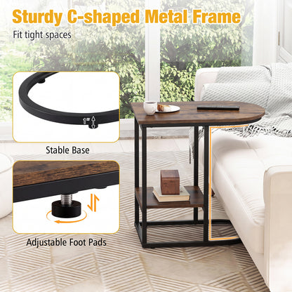 C-Shaped Side Table with Storage Shelf and Marble Top