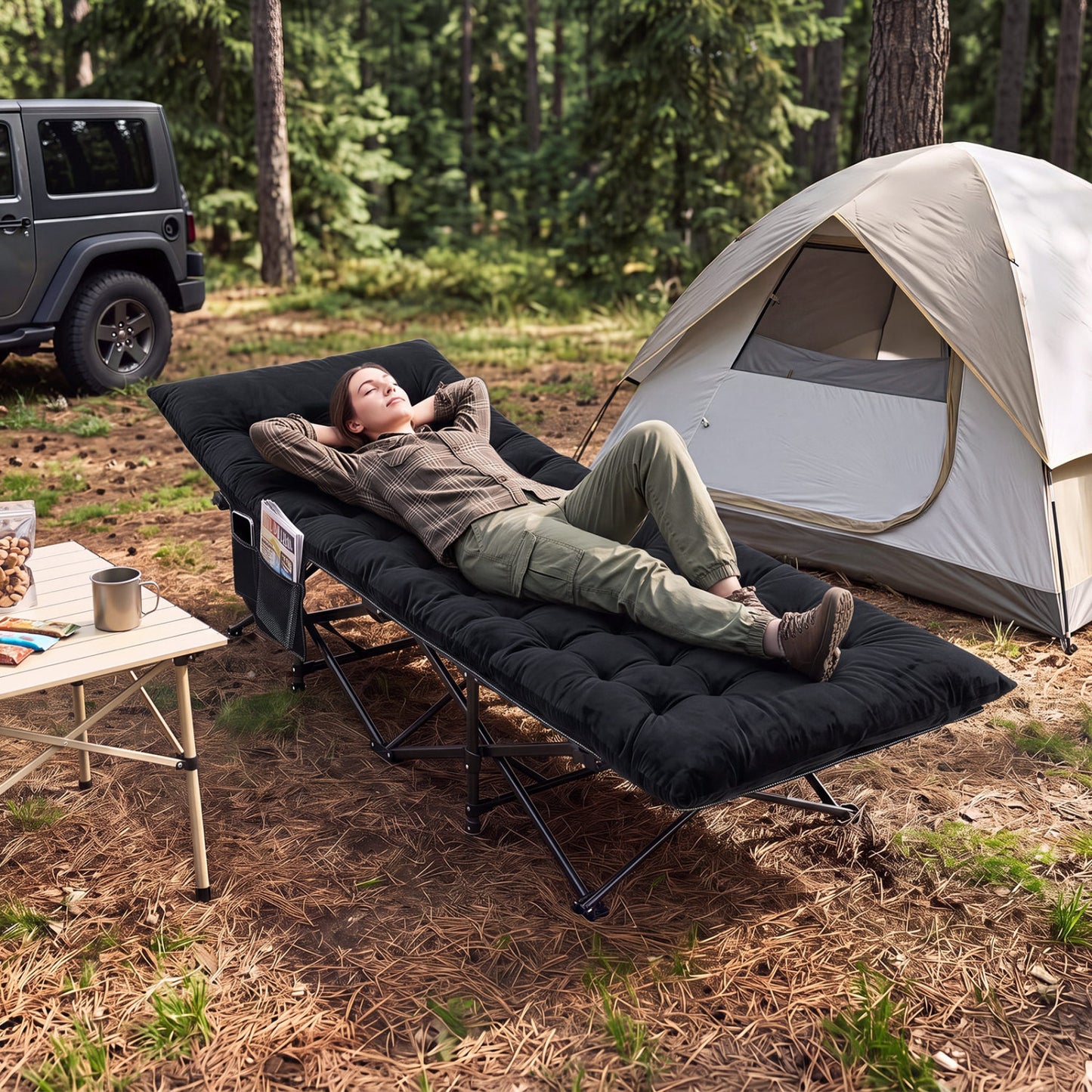 Camping Cot for Adults with Padded Mat and Carrying Bag
