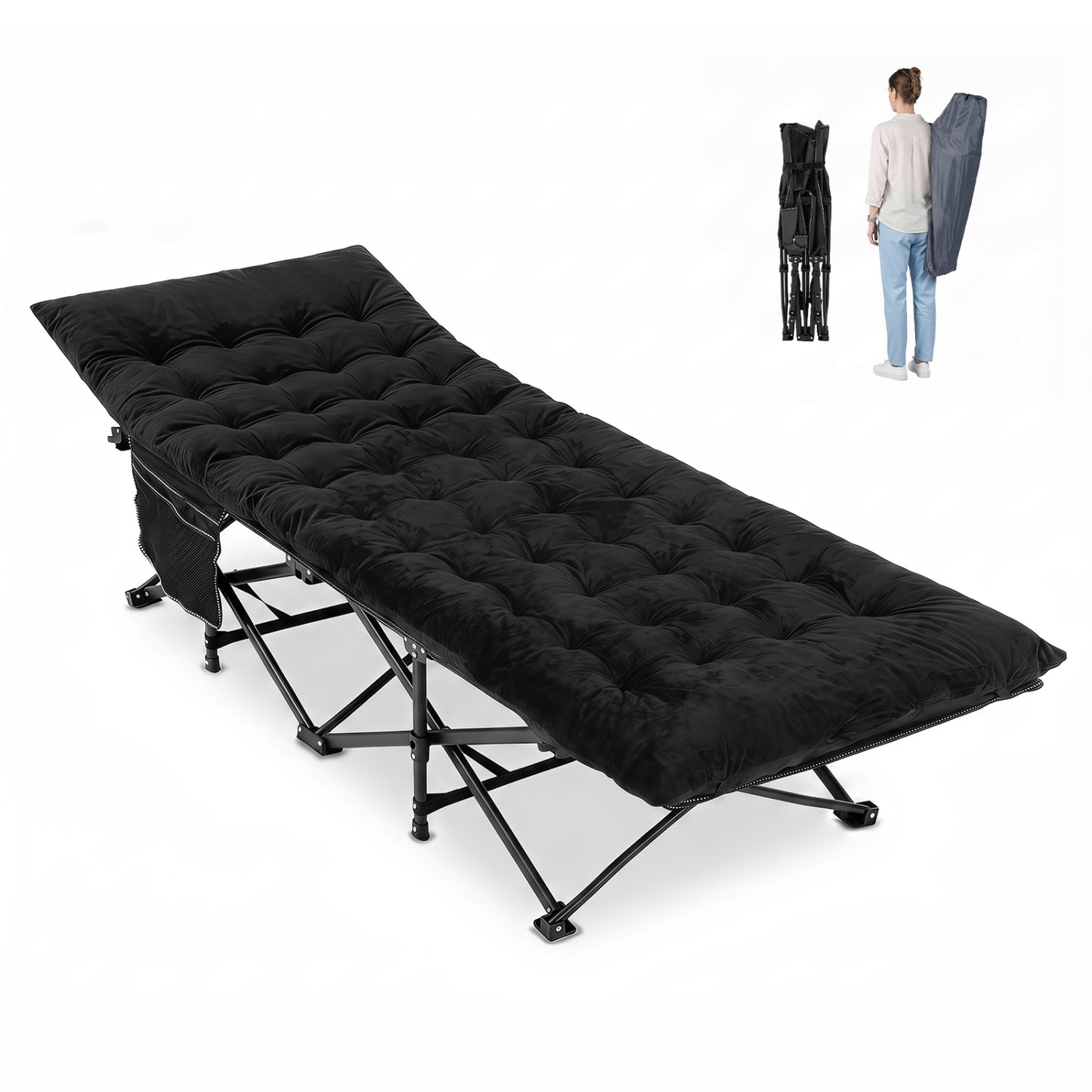 Camping Cot for Adults with Padded Mat and Carrying Bag